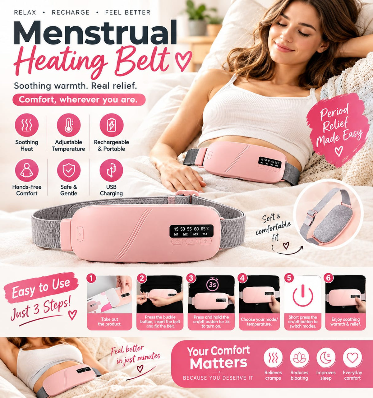 USB Rechargeable Portable Menstrual Heating Pad